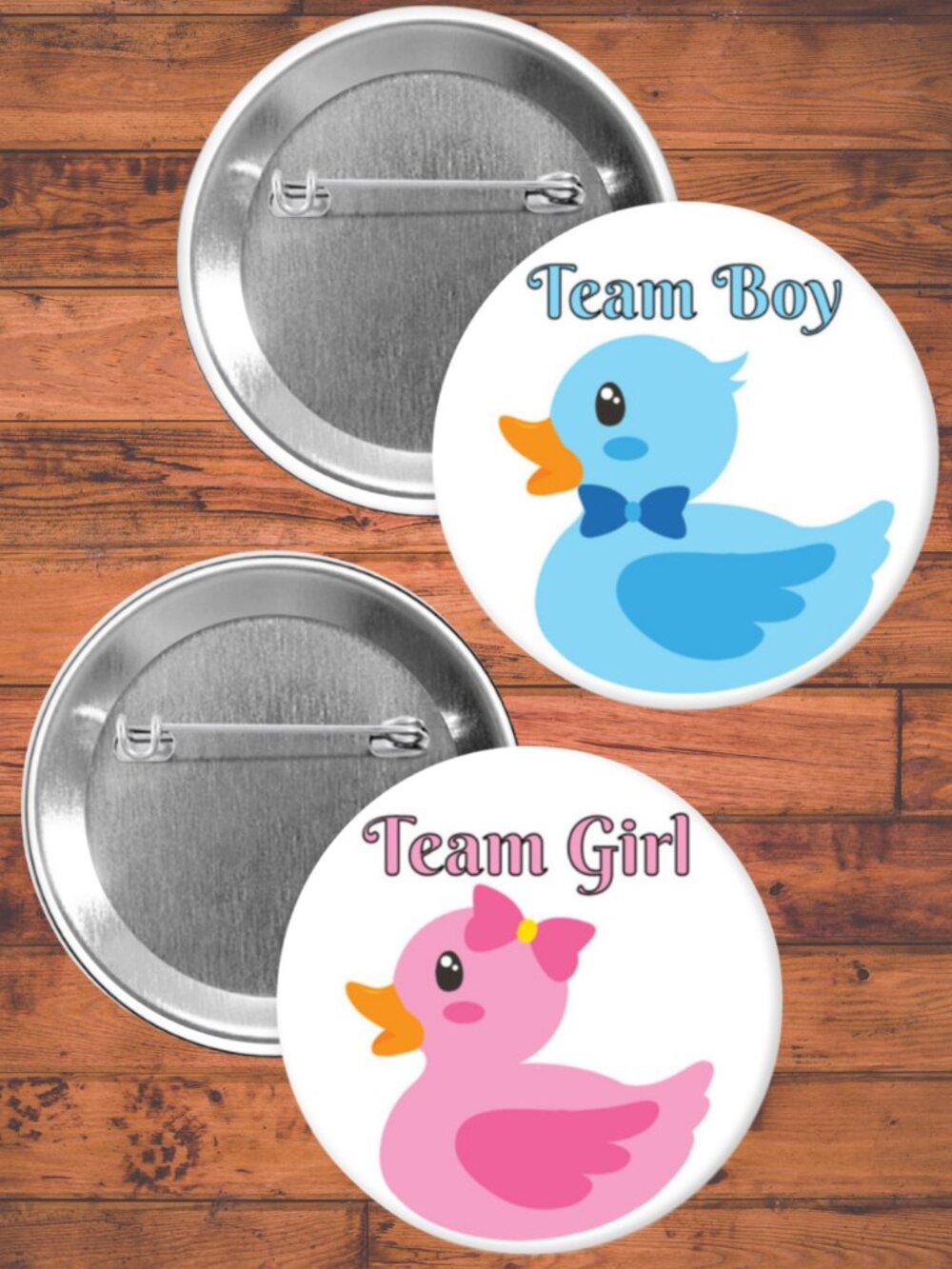 Ducks Boy Girl Gender Reveal Party Favors, Pin Back Buttons, Baby Shower